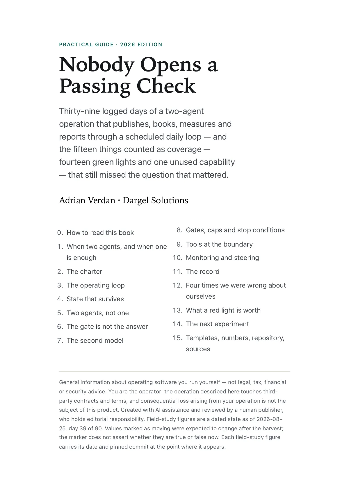 Page 1: title page “Nobody Opens a Passing Check” with its subtitle and opening