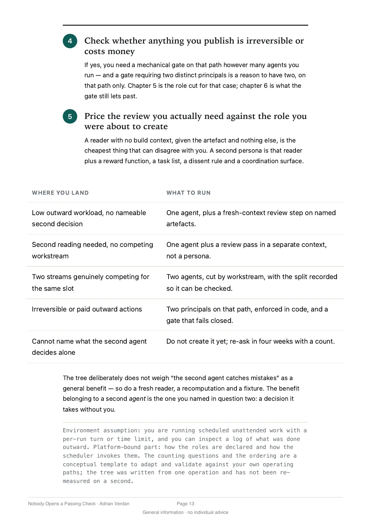 Page 13: a check list, whether anything you publish is irreversible or costs money