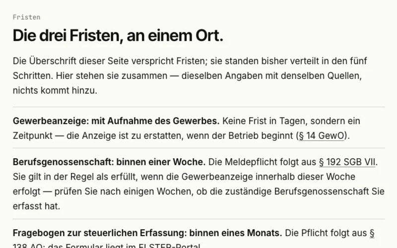 Ausschnitt aus dem Beitrag: die drei Fristen der Anmeldung mit ihren Rechtsquellen.