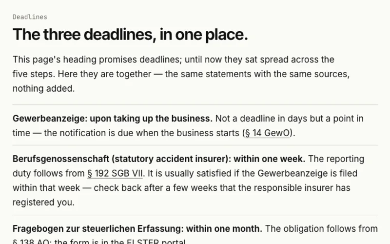 Excerpt from the article: the three registration deadlines with their legal sources.