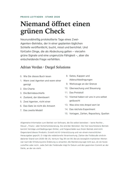 Titelseite: Niemand öffnet einen grünen Check, mit Inhaltsverzeichnis