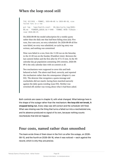 Page 30: When the loop stood still, a timeline of nine failed runs in a row