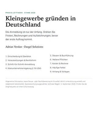 Titelseite: Kleingewerbe gründen in Deutschland